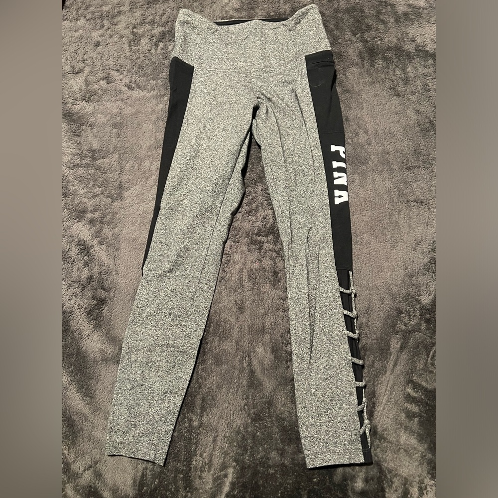 PINK by Victoria Secret S black leggings with mesh on bottom legs